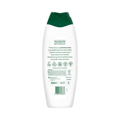 PALMOLIVE Natural balance Gel de baño o ducha textura crema, enriquecido con leche y extracto de flor de almendra 600 ml.