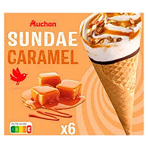 AUCHAN Conos de helado estilo sundae de caramelo 6 x 110 ml. 389 g. Producto Alcampo.