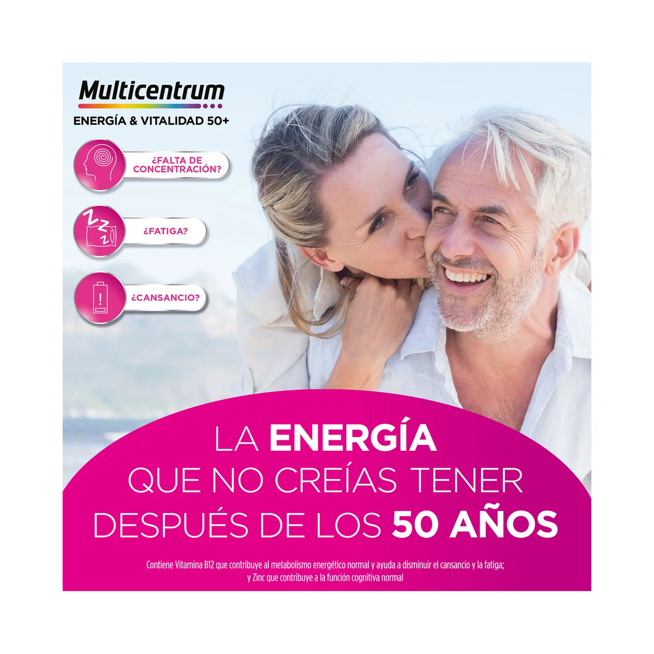 Energía & vitalidad 50+ Polivitamínico con alto contenido en vitamina B12, para personas mayores de 50 años 15 uds.