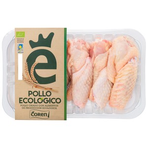 COREN Bandeja de alitas de pollo ecológicas sin punta y con piel.