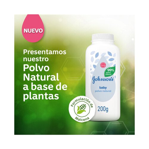 JOHNSON'S Polvo 99% natural a base de plantas (formulado con Maicena) 200 g.