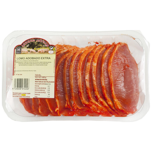 Bandeja con filetes de lomo de cerdo adobados de categoria extra CAYSAN 600 g.