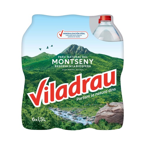 VILADRAU Agua mineral natural del Montseny pack 6 botellas 1,5 l.