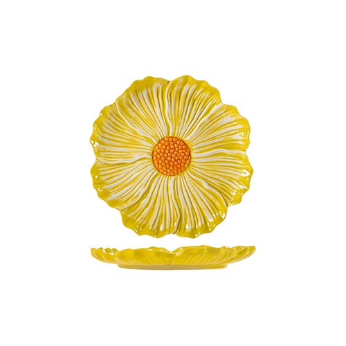 Plato flor amarilla 23cm ceramica. H&H.