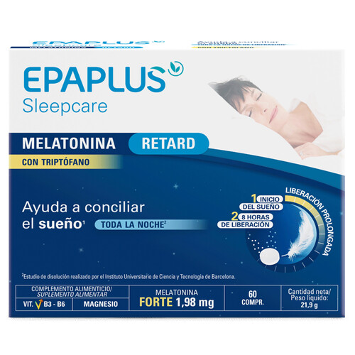 EPAPLUS Sleepcare retard Complemento alimenticio a base de Melatonina que ayuda a conciliar el sueño 60 comprimidos.