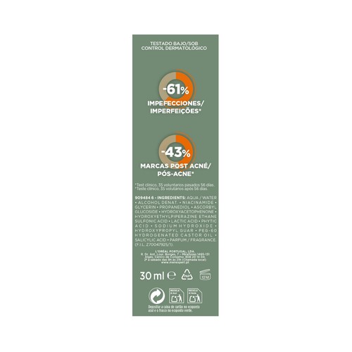 L´ORÉAL PARIS Men expert derma control Sérum eliminador de manchas y marcas post acné 30 ml.