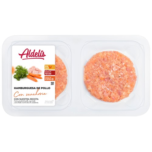 Bandeja de hamburguesas de pollo con zanahoria ALDELÍS 316 g.
