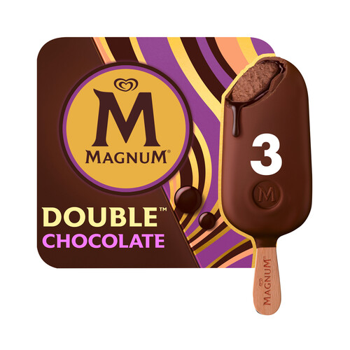 MAGNUM Helado de chocolate con una capa de chocolate recubierto de chocolate con leche MAGNUM Double 3 x 85 ml.