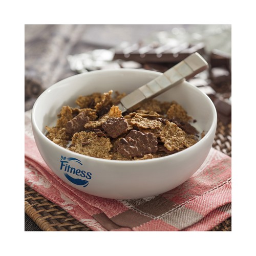 NESTLÉ Fitness Copos de trigo integral, arroz y avena integral tostados, recubierto de chocolate con leche 375 g.