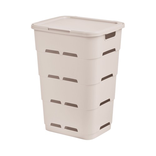 Cesta de ropa y pongotodo 45l, de plástico reciclado color gris cálido, ACTUEL