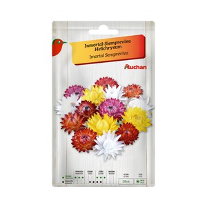 Sobre de semillas para plantar siempreviva de la variedad Helichrysum de colores variados PRODUCTO ALCAMPO.