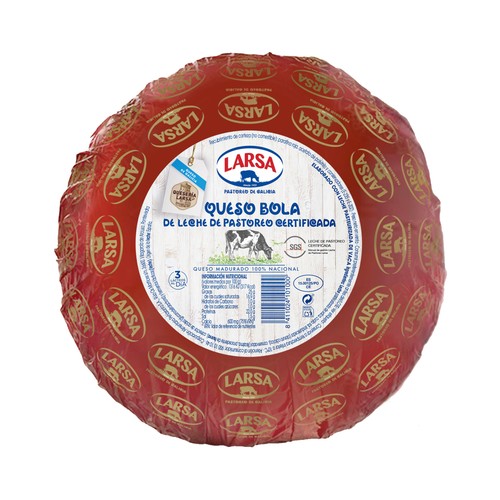 LARSA Queso bola madurado elaborado con leche de pastoreo certificada, pieza.