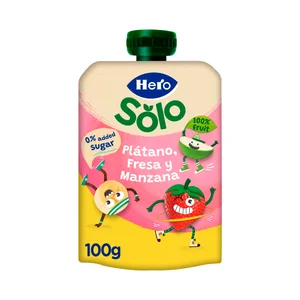 HERO Solo Bolsita de fruta (plátano, fresa y manzana), sin azúcares añadidos, a partir de 12 meses 100 g.