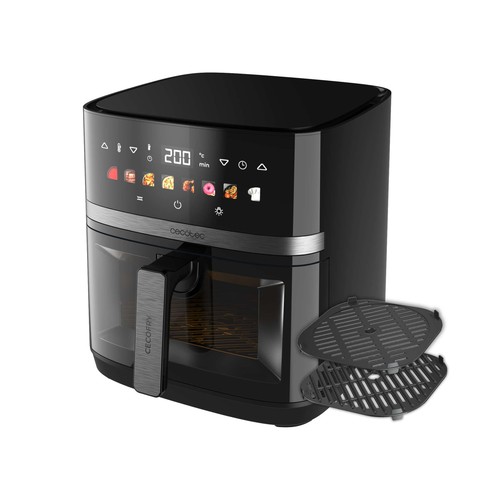 Freidora de aire CECOTEC Duoheat 8000, capacidad 8L, 2200 W, pantalla táctil, 8 programas, color negro.