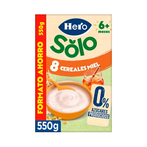 HERO Solo Papilla de 8 cereales con miel, a partir de 6 meses 550 g.