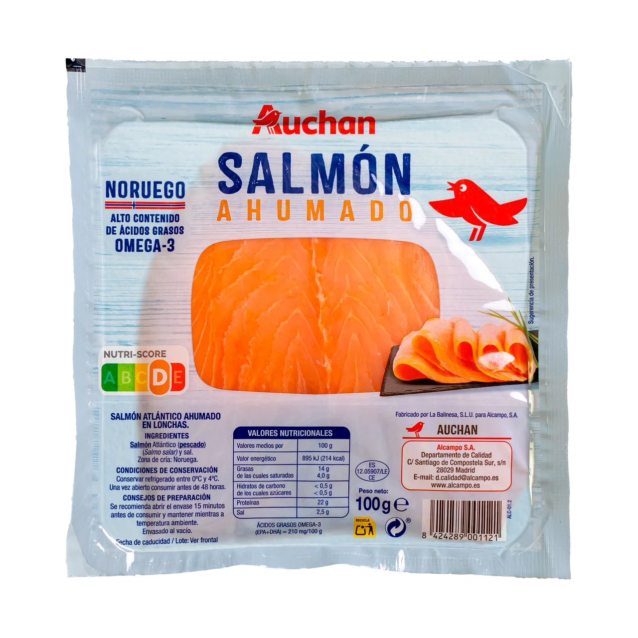 AUCHAN Salmón ahumado 100 g Producto Alcampo.