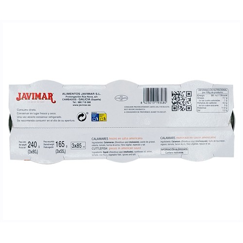 JAVIMAR Calamares trozos en salsa americana 3 x 55 gr.
