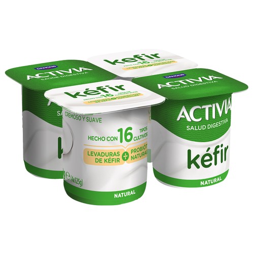 ACTIVIA de Danone Kéfir natural cremoso con probióticos naturales 4 x 125 g.