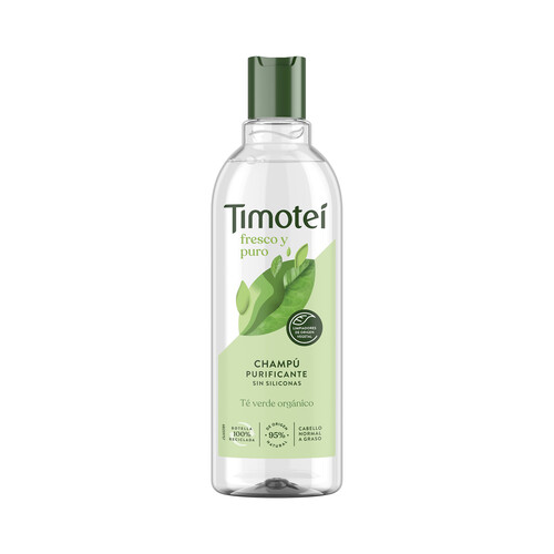 TIMOTEI Champú purifiacante con té verde orgánico, para cabello normal a graso TIMOTEI Fresco y puro 400 ml.