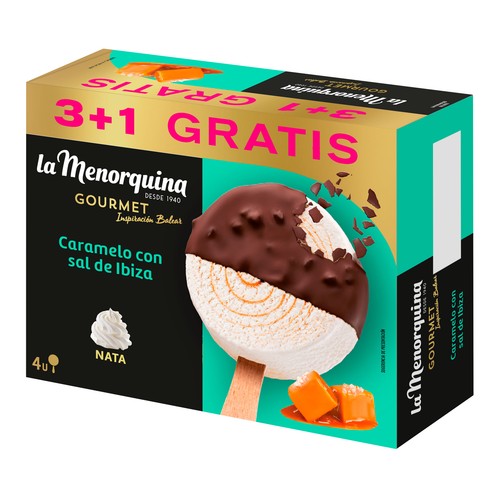 LA MENORQUINA Gourmet inspiración balear Bombón de nata y caramelo con sal de Ibiza, recubierto de chocolate 3 x 75 ml.
