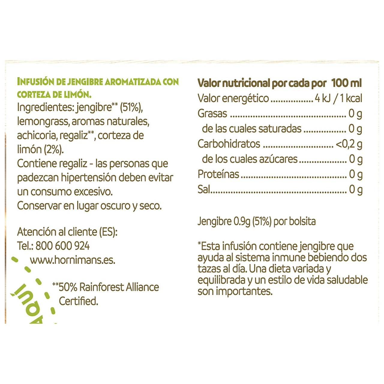Bienestar Infusión bienestar de jengibre y limón 26 g.