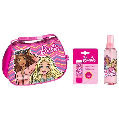 BARBIE Bolso con balsamo labial sabor fresa y body fresh con vaporizador en spray de 100 ml.