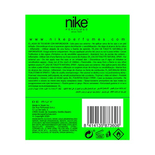 Colonia para hombre con vaporizador en spray NIKE Ultra green 30 ml.