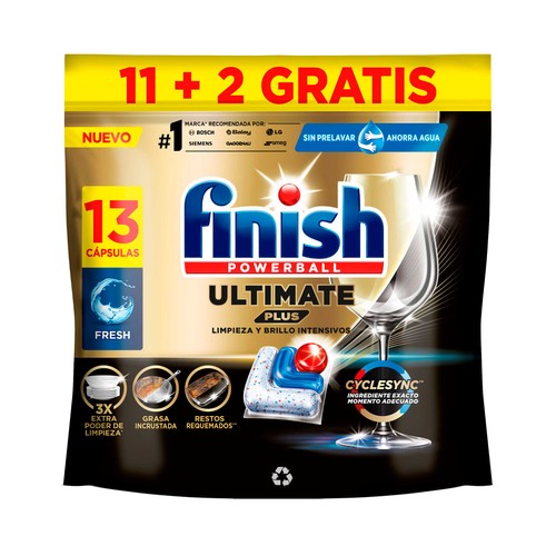 FINISH Ultimate plus Cápsulas para lavavajillas, para una limpieza y brillo intensivos 13 uds, 158.6 g.