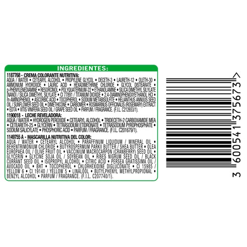 GARNIER Nutrisse créme Tinte de pelo permanente color negro, tono 1.