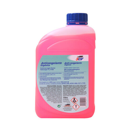 Líquido refrigerante con temperatura de protección de hasta -25ºC, 1L rosa, 40% Monoetilenglicol, 3CV.