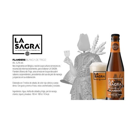 LA SAGRA Cerveza artesana blanca de trigo LA SAGRA FLANDERS botella 33 cl.