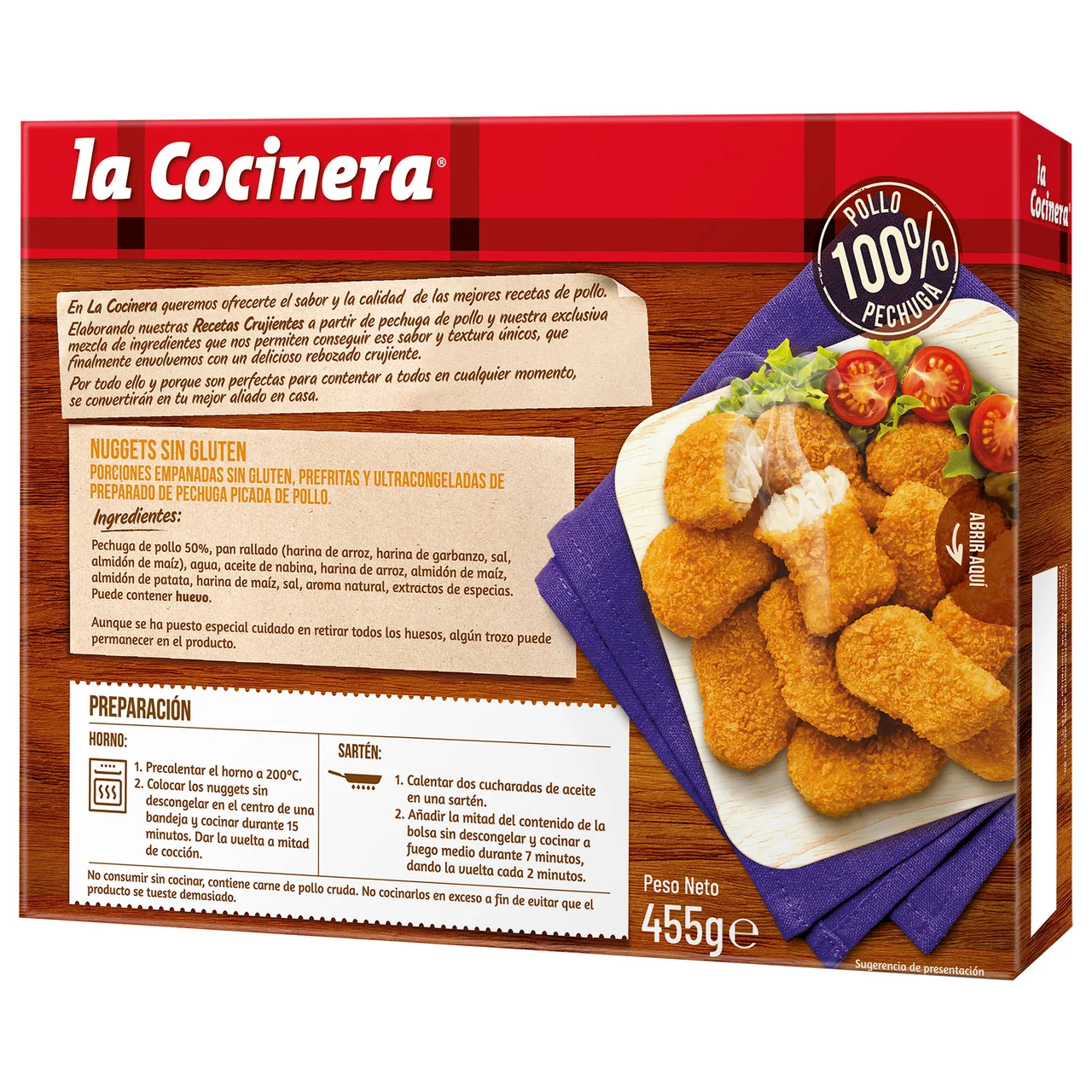 Nuggets de pollo (pechuga de pollo rebozada) elaborados sin gluten Recetas crujientes 455 g.